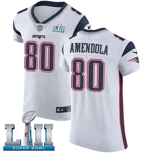 Nike Patriots #80 Danny Amendola White Super Bowl LII Men's Stitched NFL Vapor Untouchable Elite Jersey - Click Image to Close